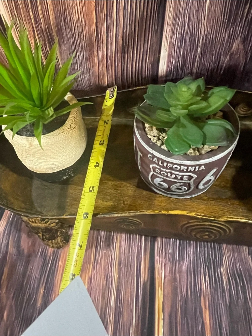 Gold Plated Steel Vtg Lion Footed Planter/decor with 3 artificial planters
